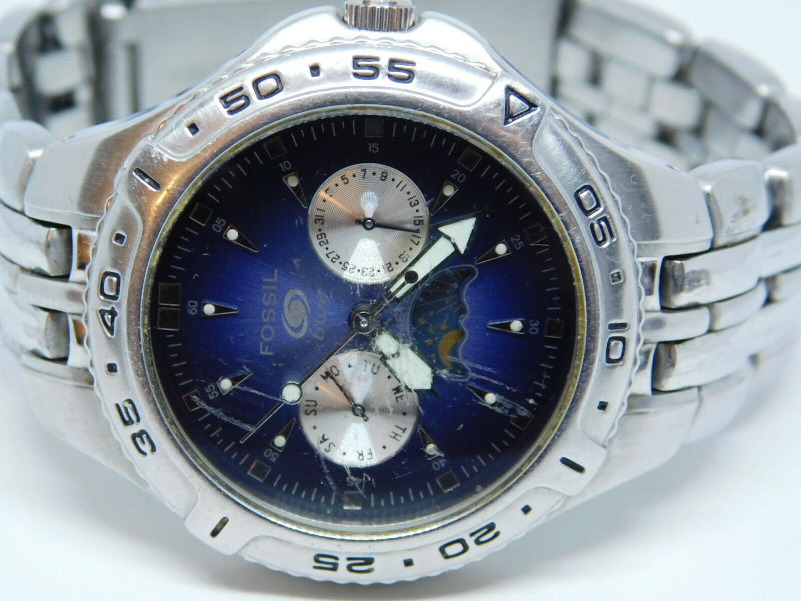 Fossil Blue BQ-9138 All Stainless Steel Quartz Analog Men