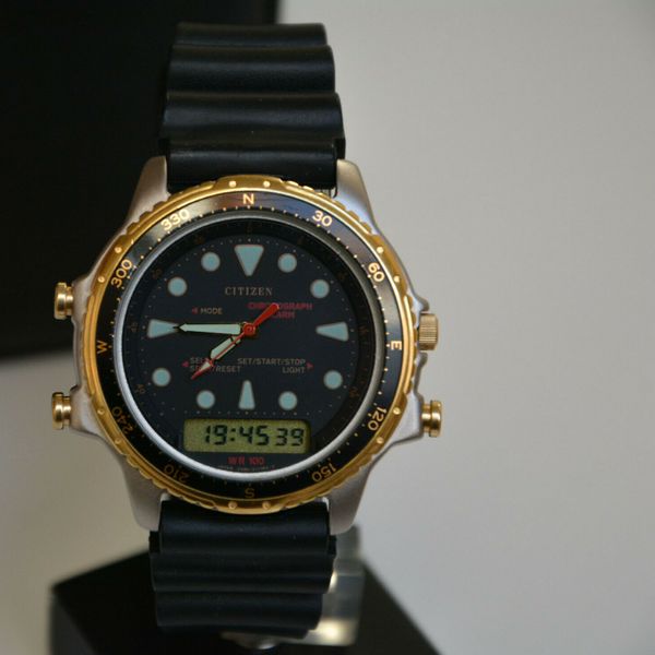 時計 Rare Citizen ana/digi watch C480 Vintage Vintage Citizen Ana Digi C480 Gold & Black Dial alarm