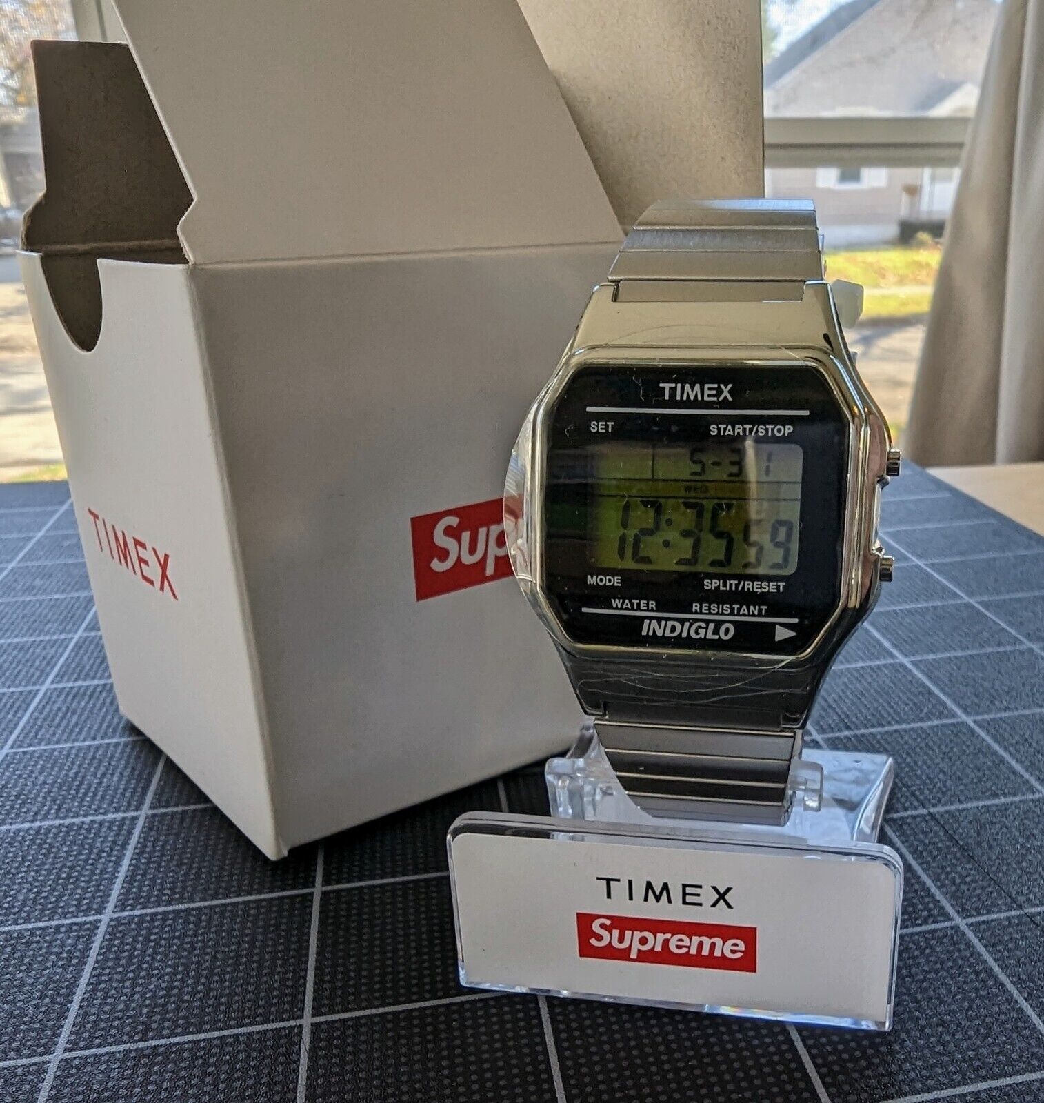 Supreme timex digital watch hot sale silver