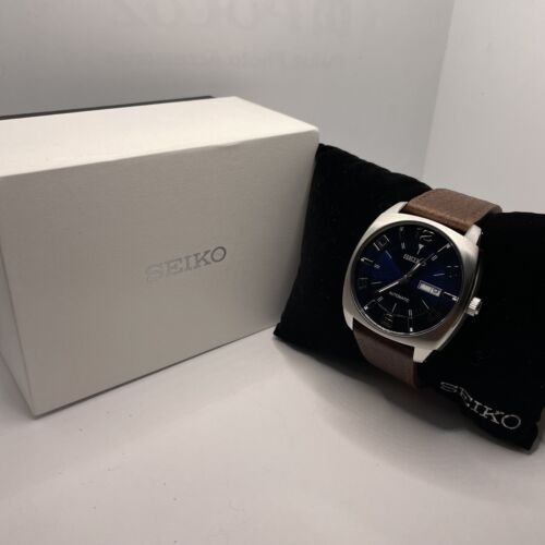 Seiko 7S26 04D0 Men s Brown Leather Analog Blue Dial Automatic