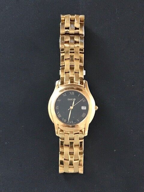 Men s Gucci 5400M Swiss Date Gold Plated Watch with Black Dial