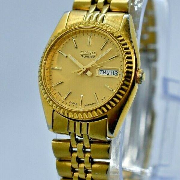 Womens SEIKO Day Date Quartz Watch Datejust Homage Fluted Bezel 7N83 ...