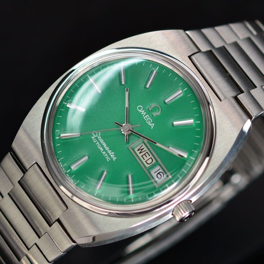 1980's VINTAGE OMEGA SEAMASTER AUTOMATIC GREEN DIAL DAY&DATE DRESS