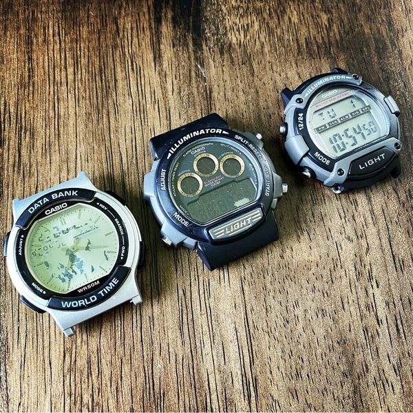 LOT OF 3 Vintage 90s Casio Digital Watches: ABX-53 Data Bank + W