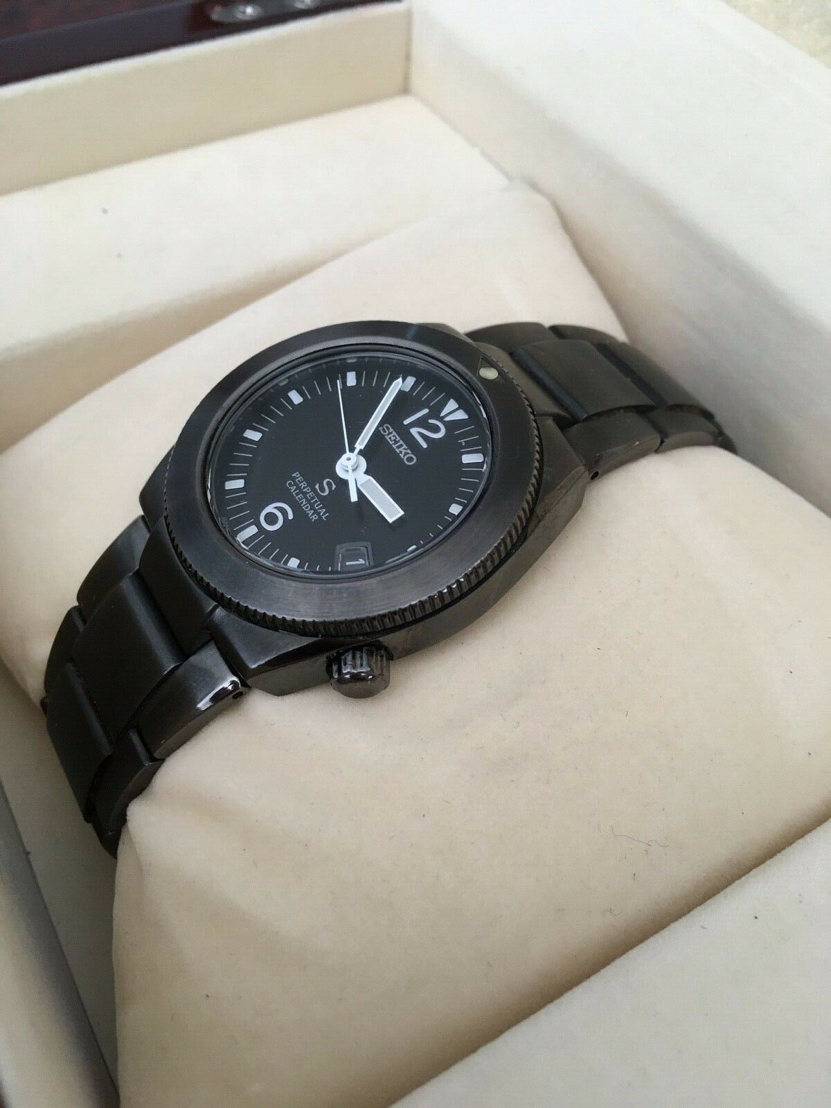 SEIKO SUS Gun Metal Perpetual Calendar 8F32-0210 HAQ Quartz Watch 
