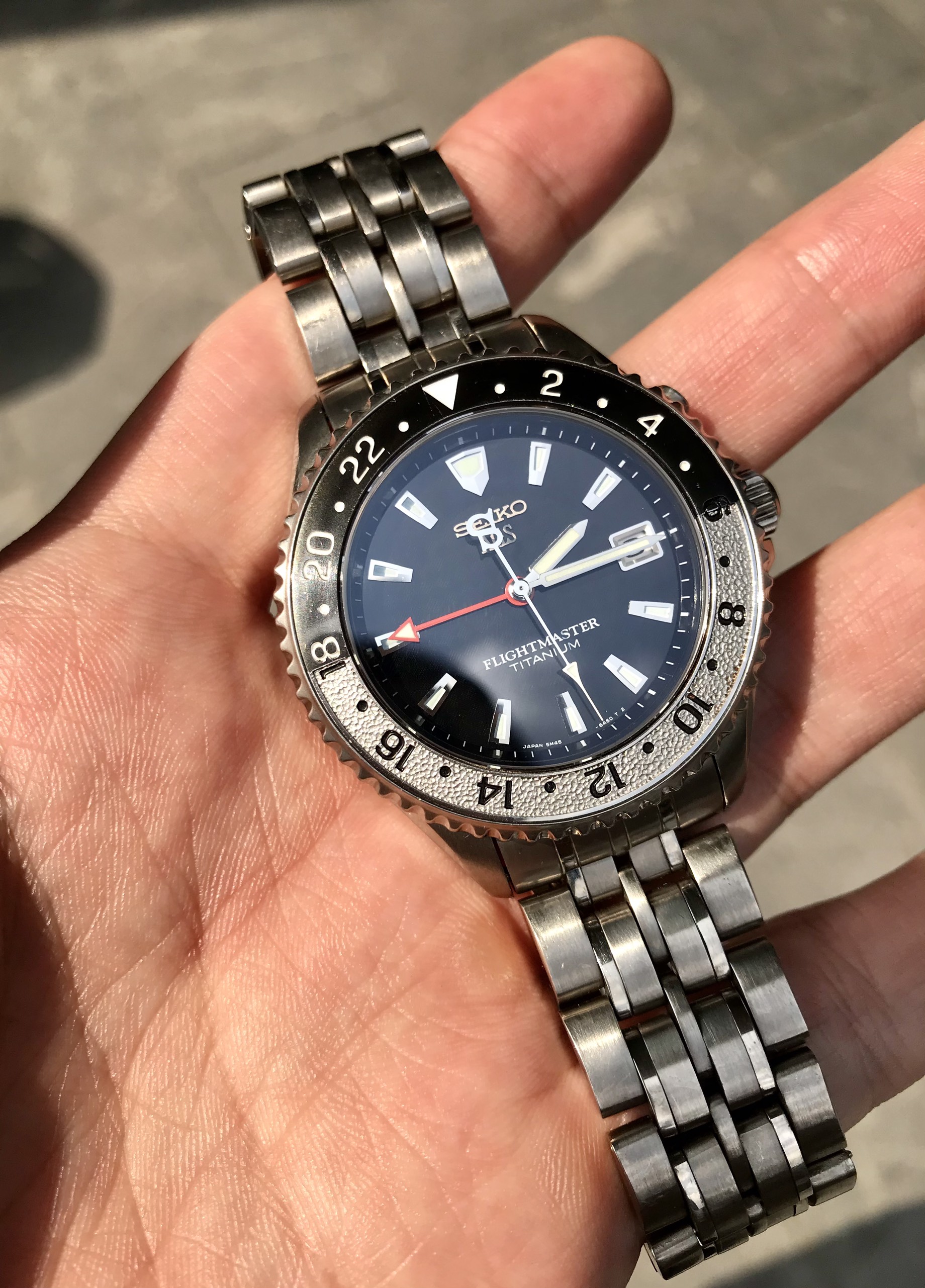 A very rare Seiko SBCW005 Titanium Kinetic GMT Flightmaster 