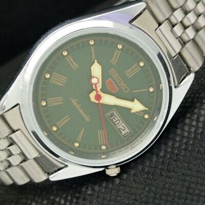 VINTAGE REFURBISHED SEIKO 5 AUTOMATIC JAPAN MENS D D GREEN WATCH