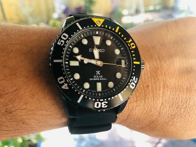 seiko prospex divers solar mens black silicone watch sne441
