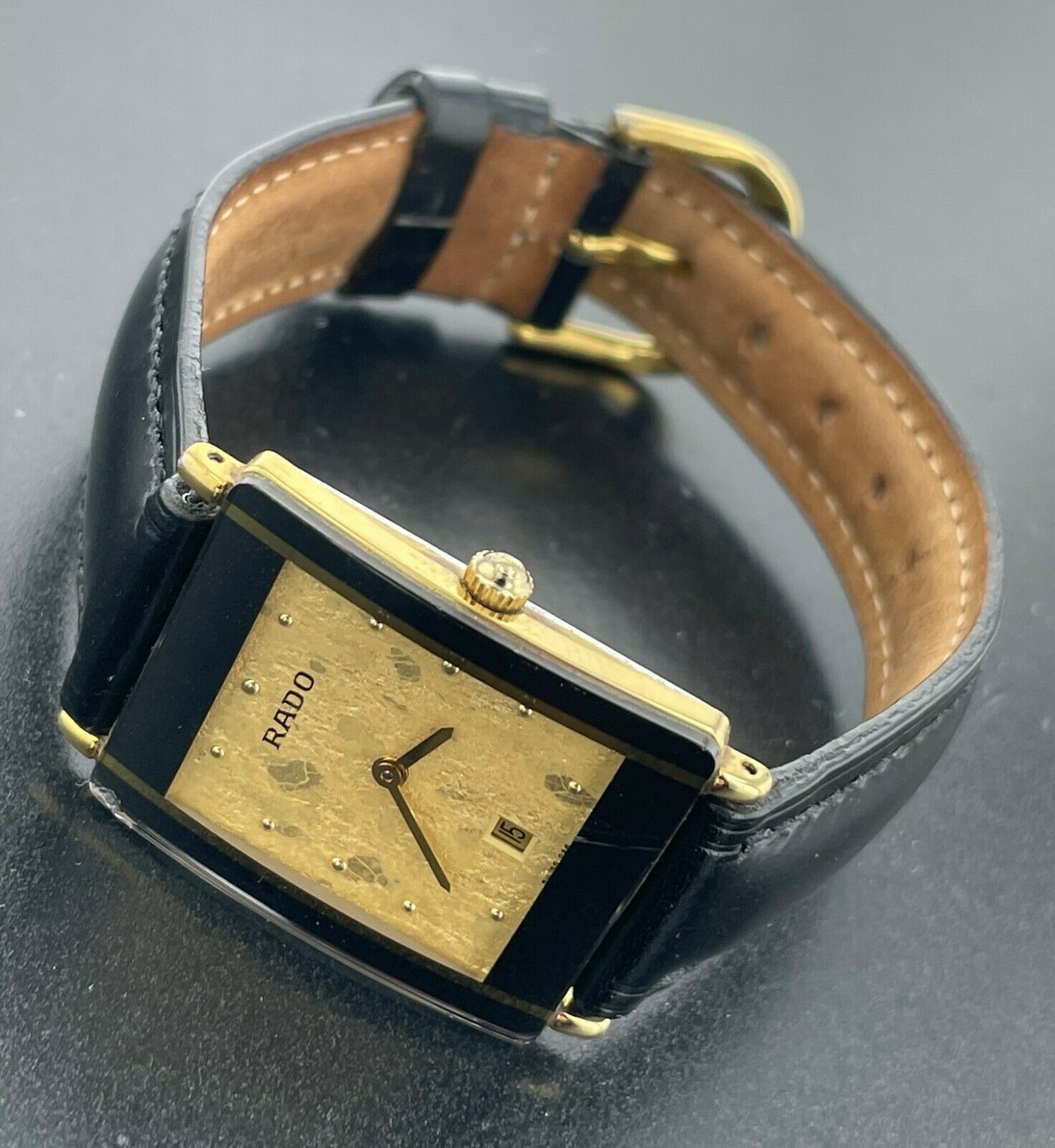 Rado Diastar Date Swiss Watch 160.0381.3 Gold Leaf Dial w/ Leather