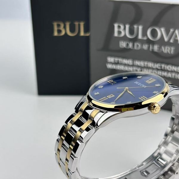 New Bulova Two Tone Diamond Blue Dial 98D130 Men's Classic Quartz Watch ...