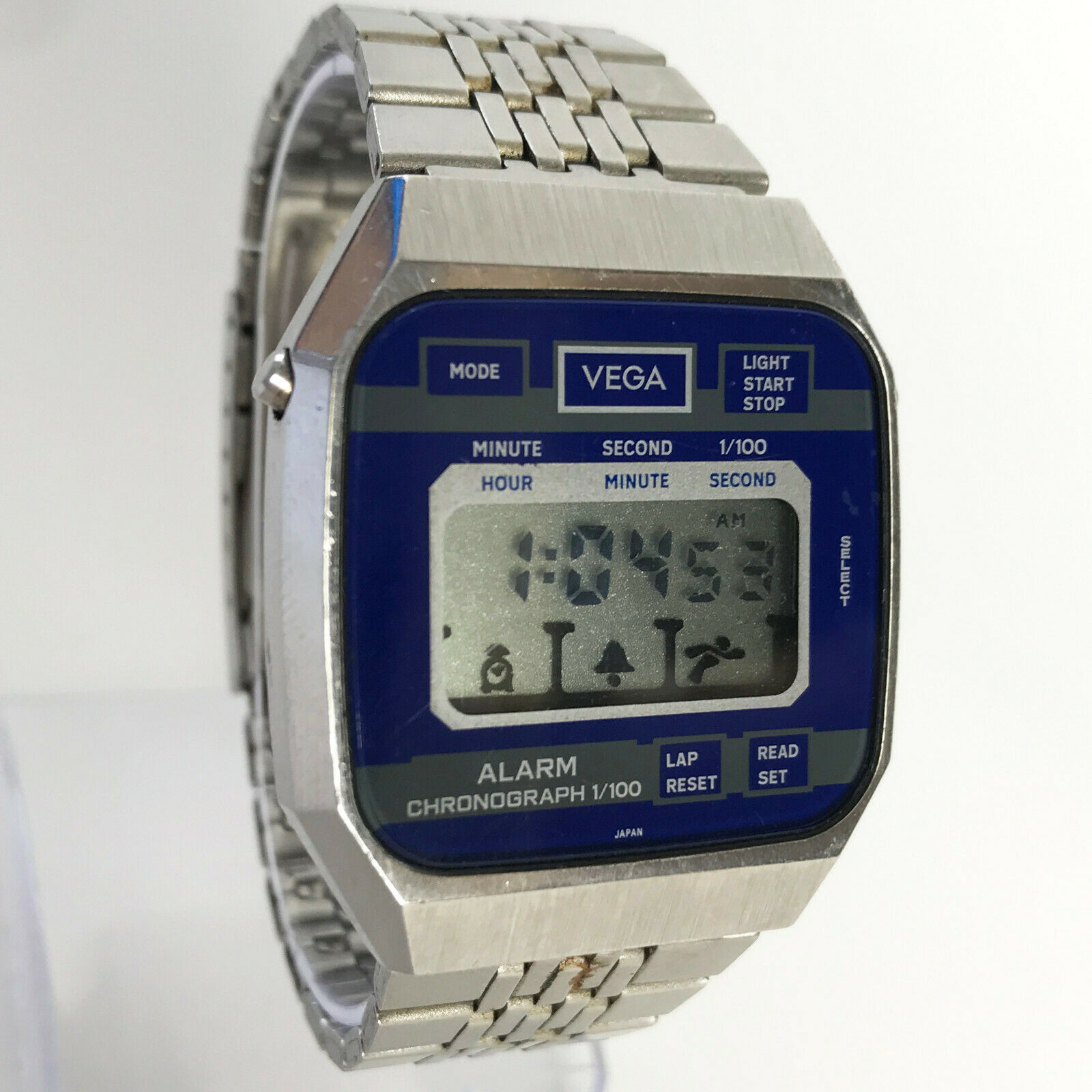 Vintage 1980 VEGA Citizen Digital Watch silver chrono 9428-390148 