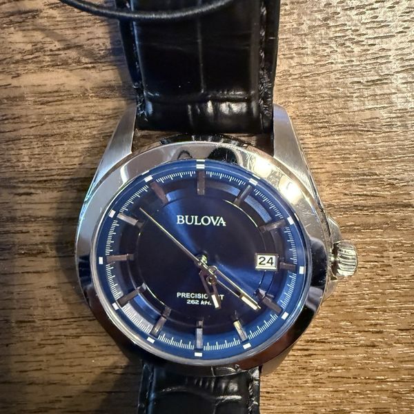 Bulova 96B257 Blue Watch Dial with Black Leather band | WatchCharts ...