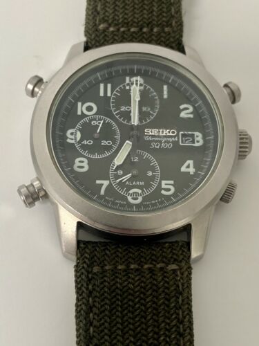 Seiko 7T32 7D90 SQ100 Chronograph Quartz Military WatchCharts