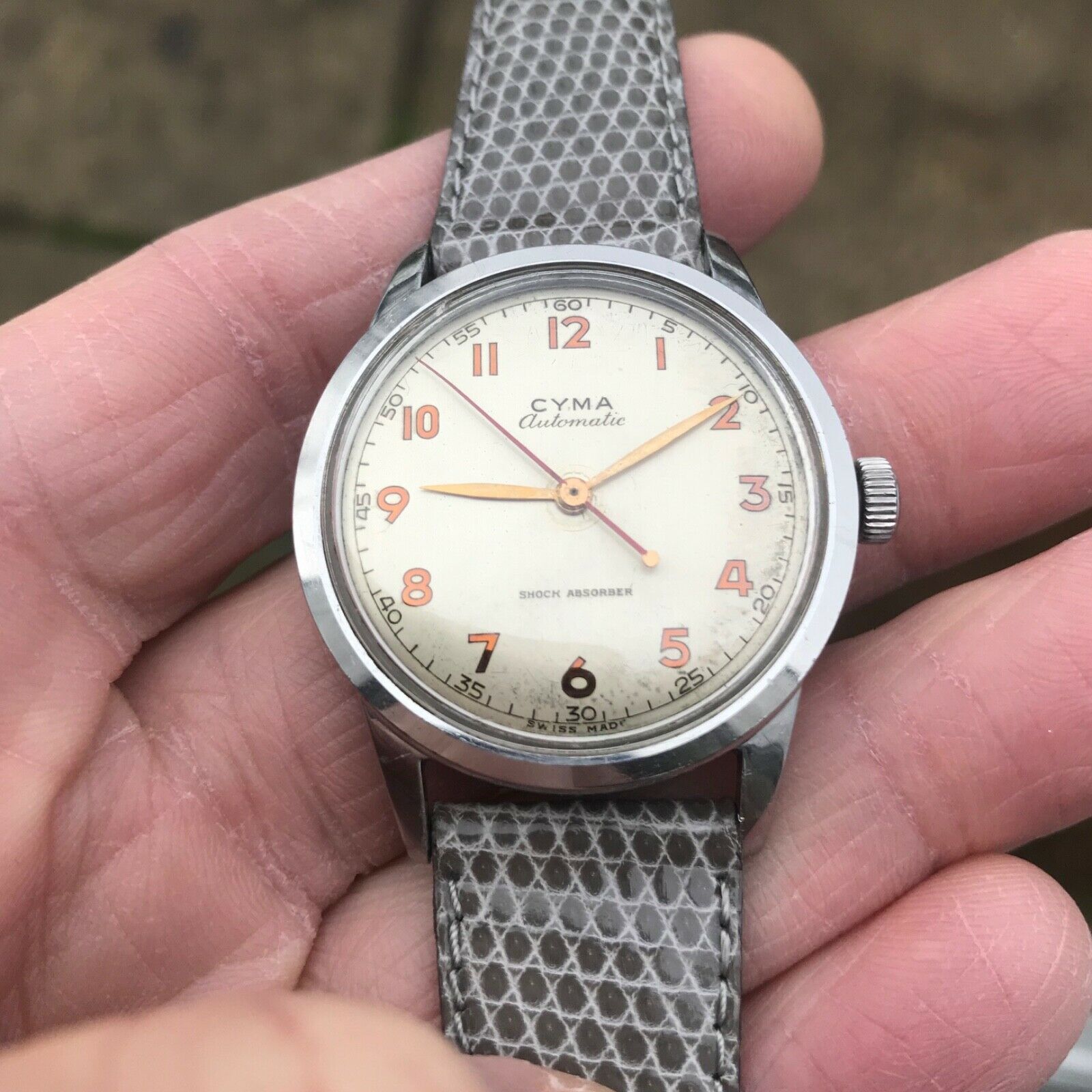 N*M様 ビンテージ CYMA（シーマ）SHOCK-ABSORBER 手巻き 腕 Stunning vintage 1940's Cyma automatic shock absorber gilt dial