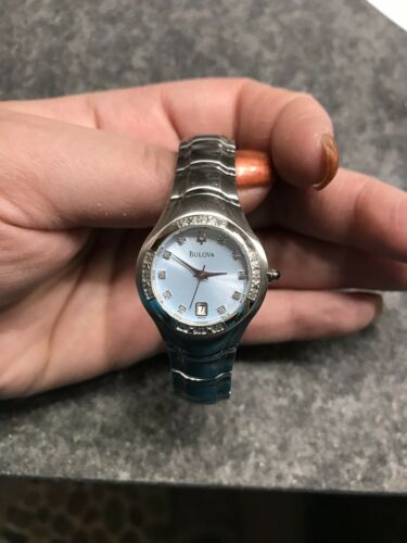 Beautiful Women s Bulova C899133 Wrist Watch Light Blue Face