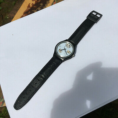 Vintage SWATCH Automatic BLACK MOTION (SAB100) black Leather