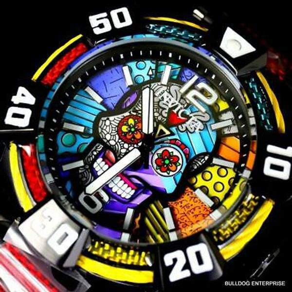 Invicta Britto Bolt Limited Edition Colorful Skull Black Steel Watch ...