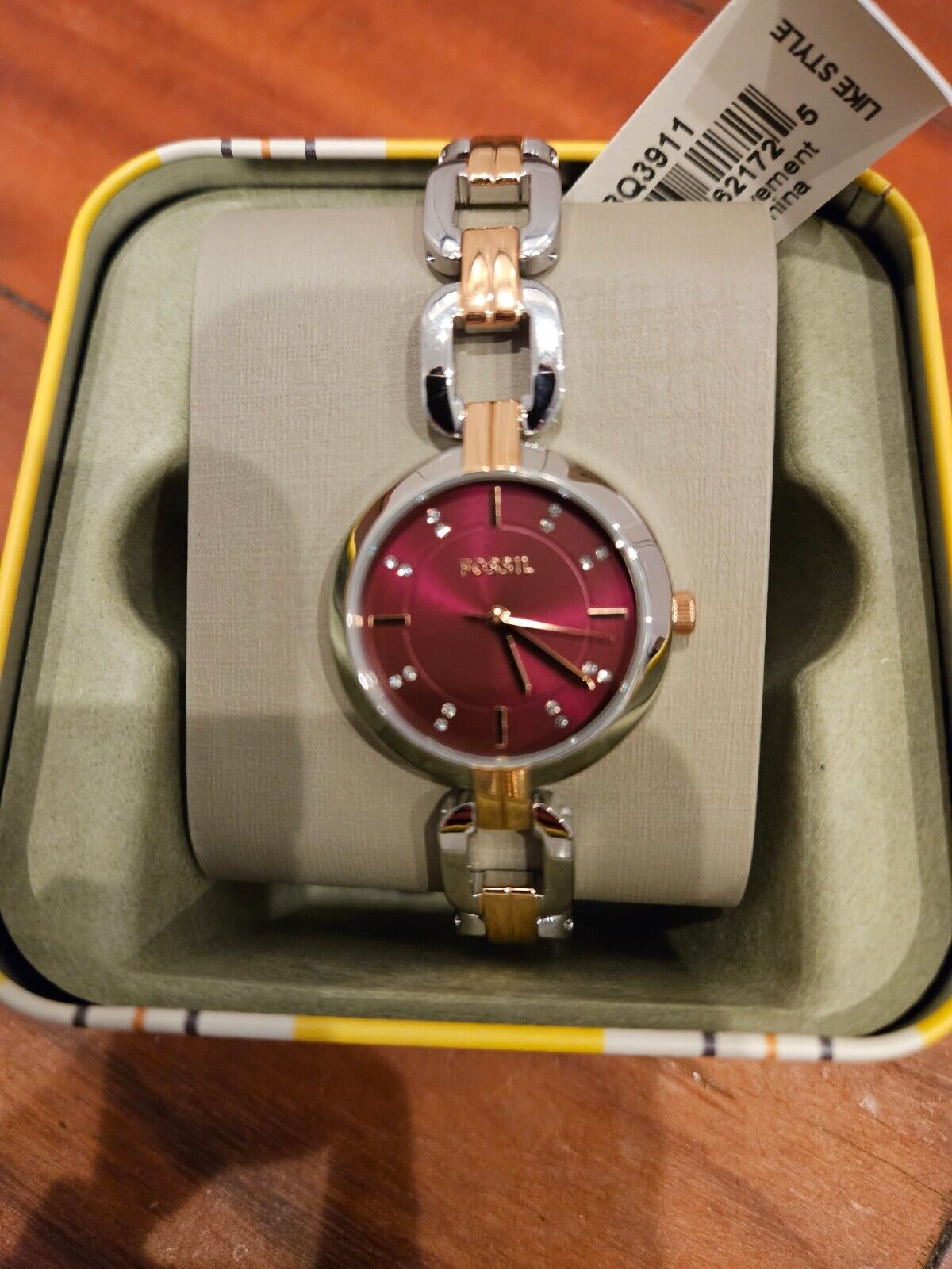 Fossil Kerrigan Crystals Rose Gold Silver Burgundy Women's Watch