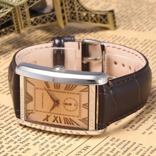 Emporio Armani AR1605 Brown Leather Strap Classic Rectanglular Men s Watch WatchCharts Marketplace