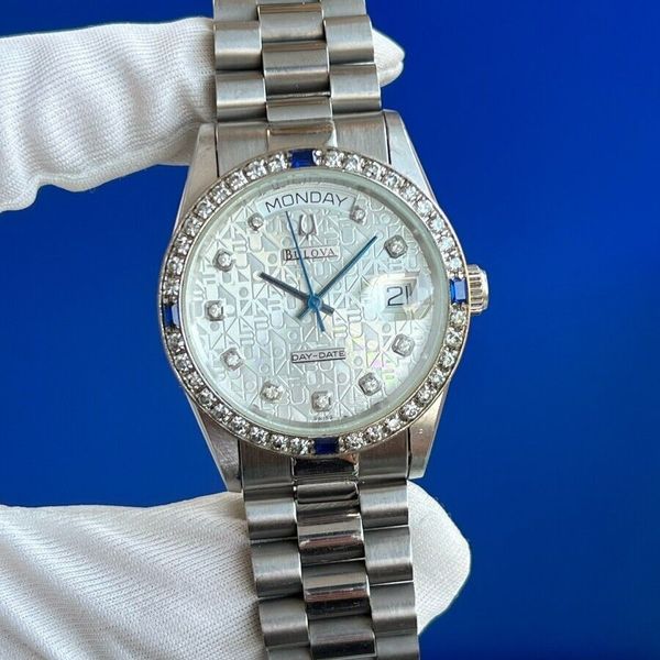 Rare Bulova President Computer Dial Day-Date Automatic Silver Dial ...