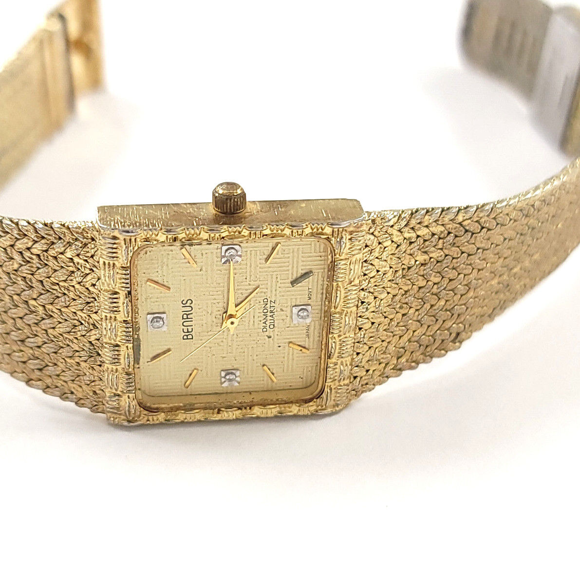 Vintage Benrus 4 Diamond Men s Gold Tone Square Quartz Watch New Battery WatchCharts Marketplace