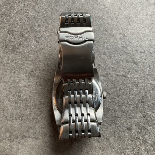 Fossil Quartz Men Watch AM-3870 All Stainless Steel W/Blue