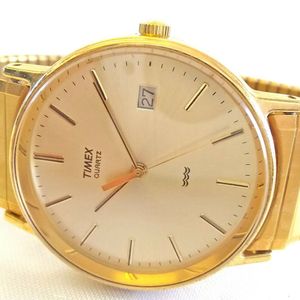 Vintage Timex Quartz Watch Gold Tone Stretch Band WR 32mm Mens | WatchCharts