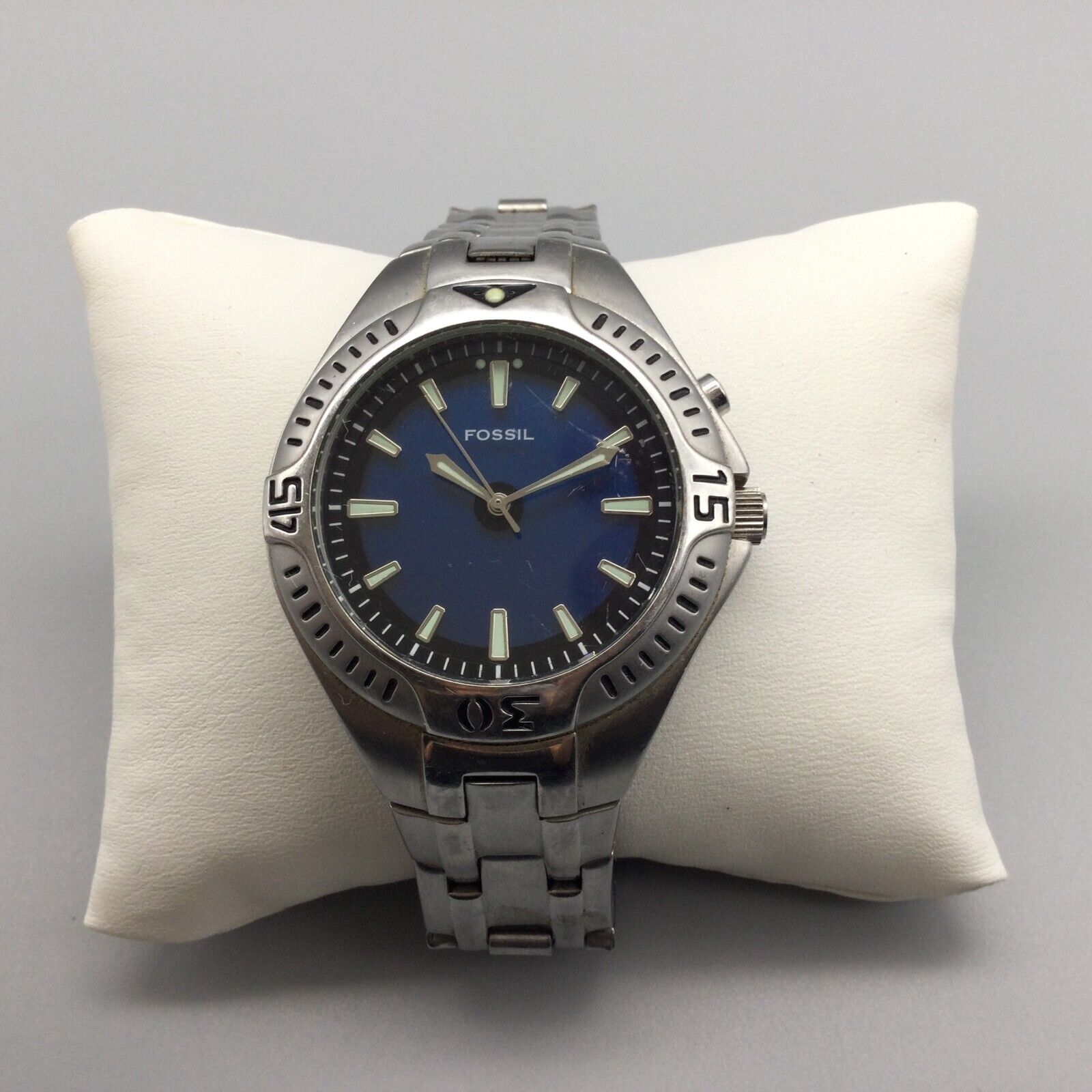Fossil Big Tic Watch Men Silver Tone AM-3538 Blue Green Dial Fossil Big Tic Watch Men Silver Tone AM-3538 Blue Green Dial
