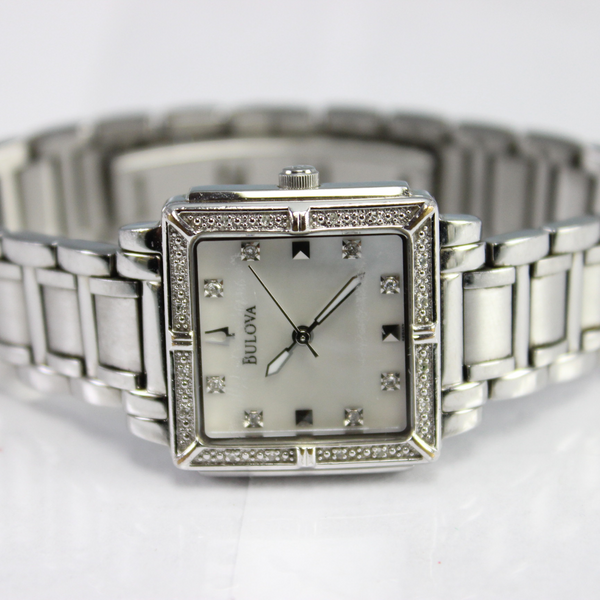 BULOVA C637458 Square White Mother of Pearl Stainless Steel Ladies