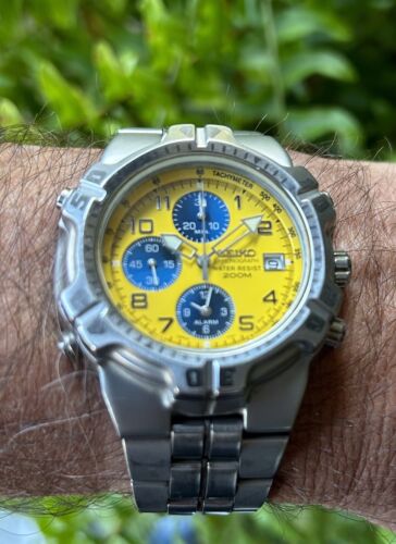 Seiko Chronograph 7T32 6K19 Yellow Dial Men s Quartz Watch Japan