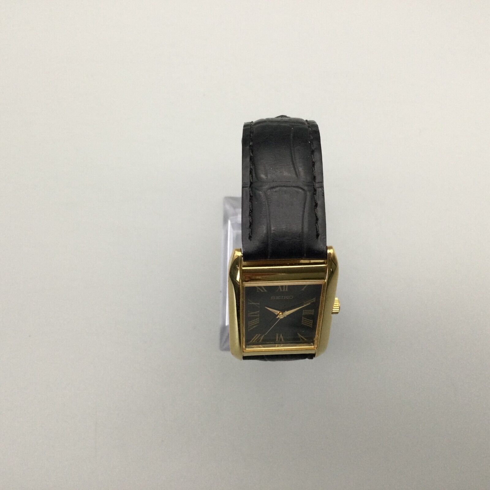 Seiko Tank Watch Men Gold Tone 7N01-0BM0 24mm Leather Band New