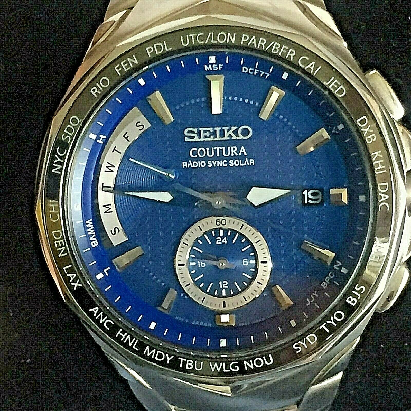 Seiko Coutura Radio Sync Solar Blue Dial Stainless Steel Men's Watch SSG019  | WatchCharts