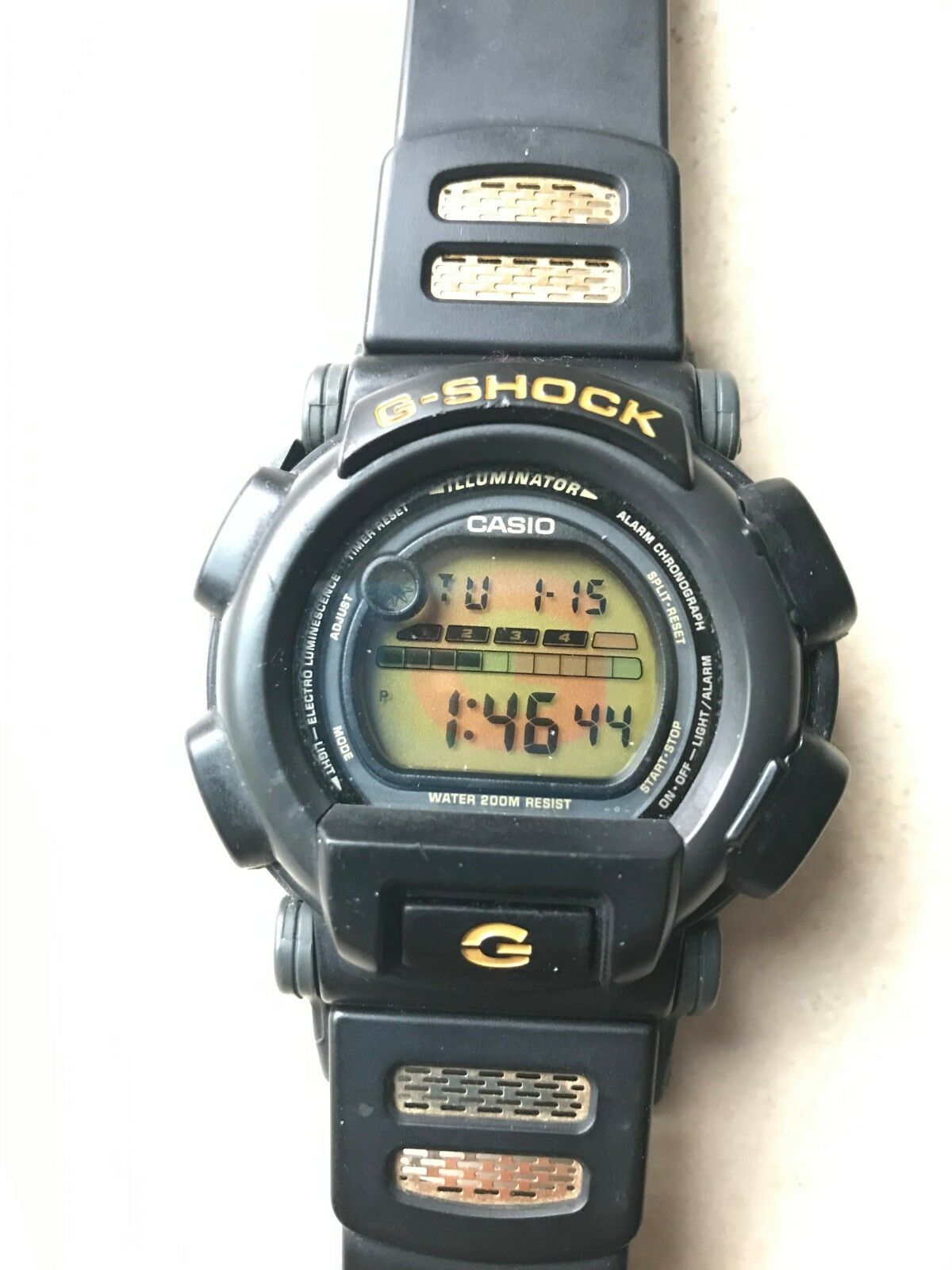Mens Vintage Casio G Shock 1597 DW 003 Black Illuminator Watch 
