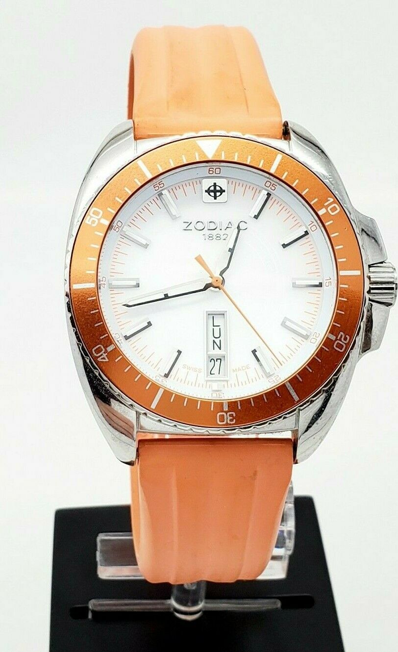 ZODIAC Speed Dragon Day Date Swiss Orange Z05519 Watch $399