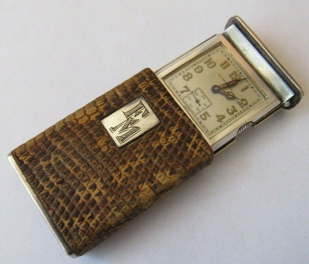 1928 LONGINES STERLING SILVER SNAKESKIN ART DECO PURSE WATCH