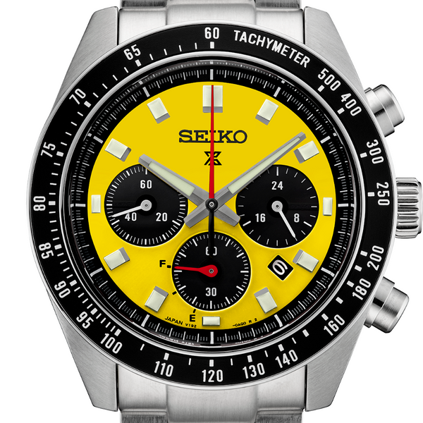 Seiko Prospex Speedtimer Solar Steel Bracelet Yellow Dial Watch