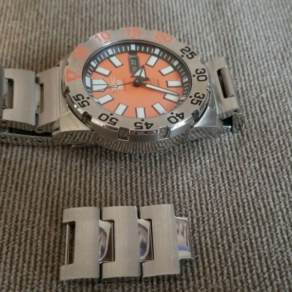 seiko baby monster automatic orange dial stainless steel men's watch srp483