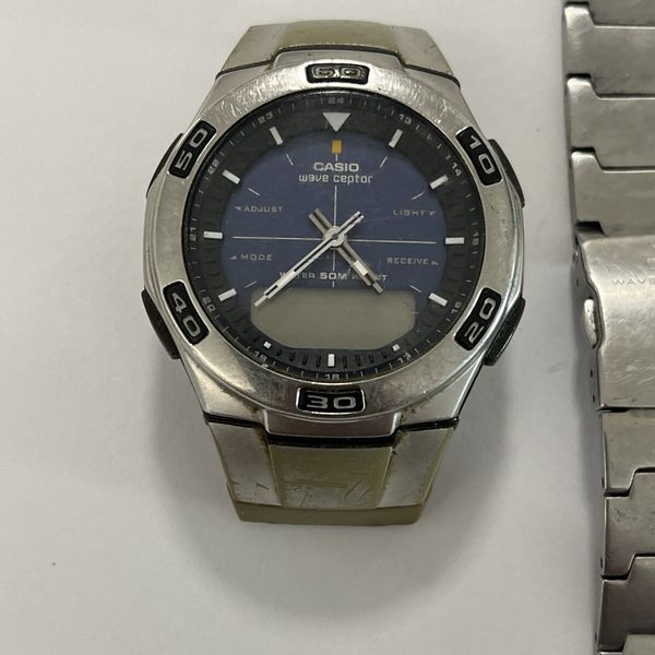 Casio Wave Ceptor Watch Men Silver Tone Blue 2735 WVA-105H â -(S ...