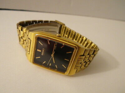 RARE CLEAN MENS GOLD BLACK SEIKO QUARTZ 7N33 5A09