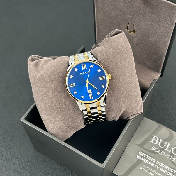 Bulova 98D130 Classic Men's Two Tone Diamond Blue Dial Quartz Watch ...