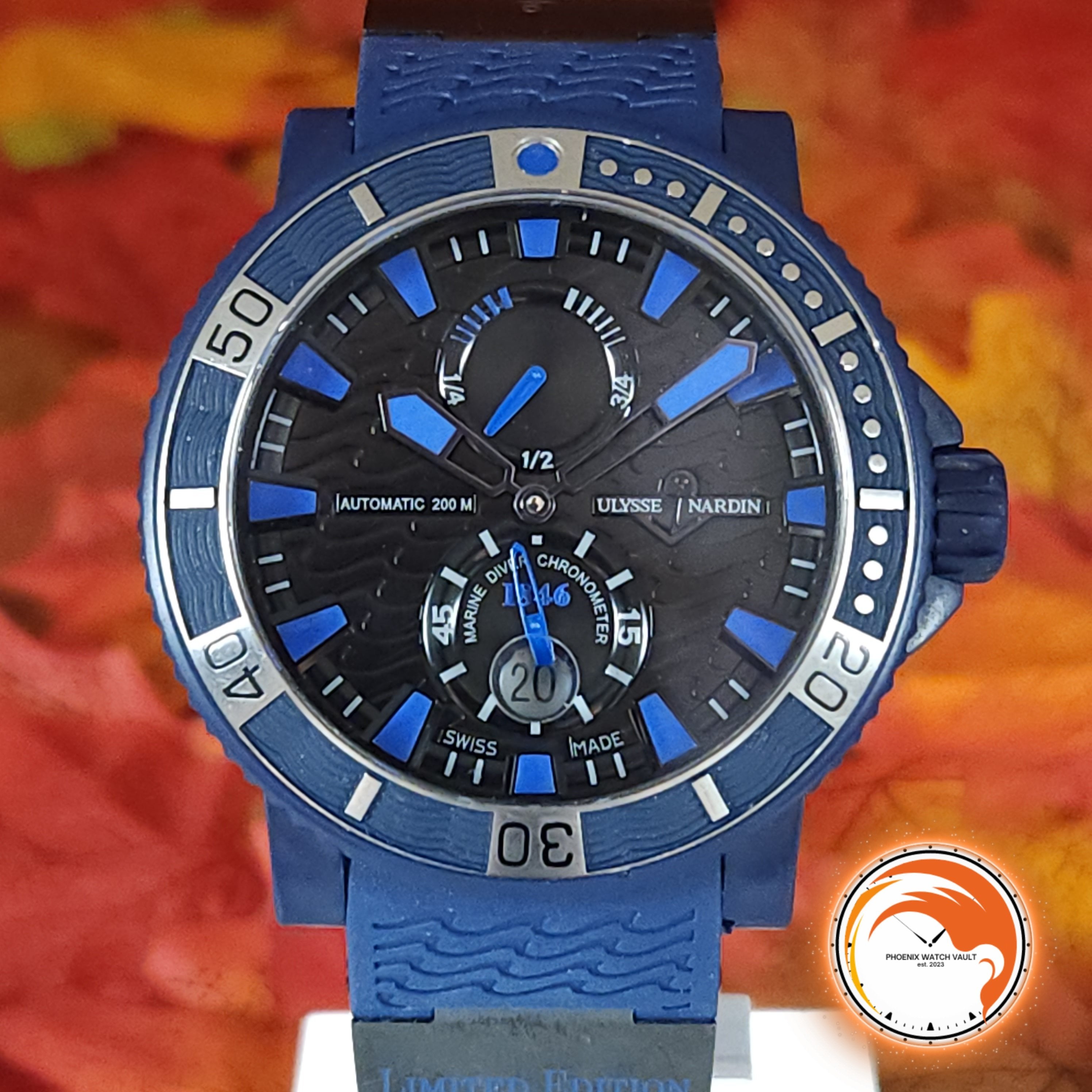 RARE Ulysse Nardin Marine 46 Chronometer Black Blue Steel Watch