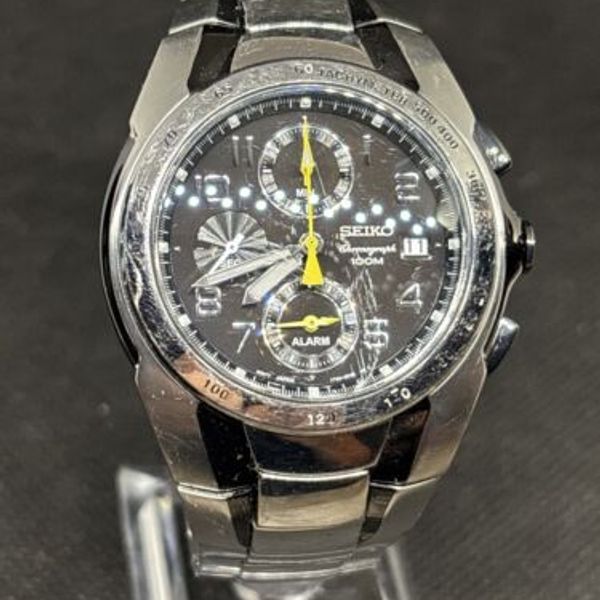 Seiko Men's Watch 7T62-0EH0 Quartz Chronograph Black Dial Stainless ...