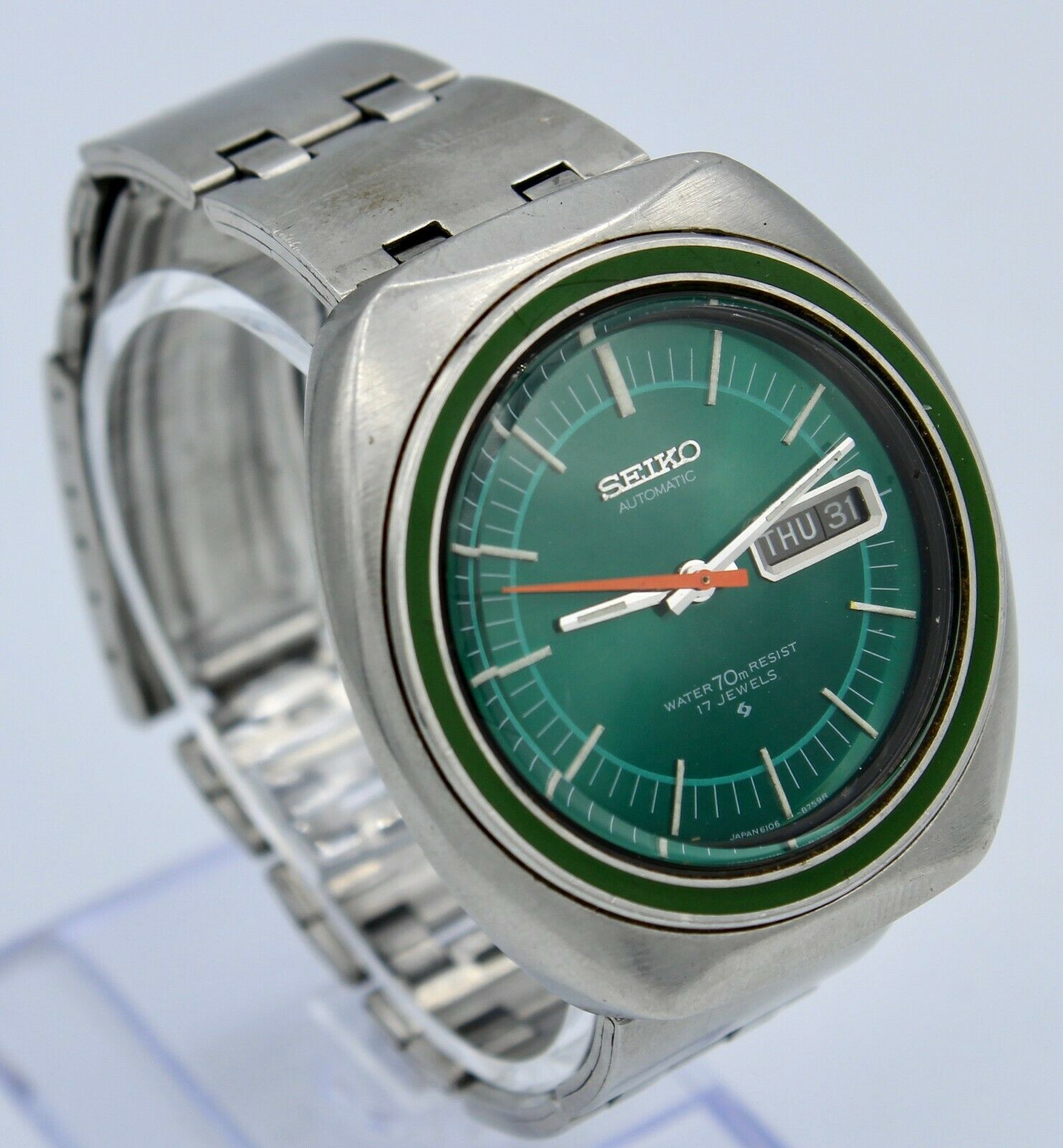 Vintage Seiko Automatic Day Date Green Dial Watch Men s Ref 6106