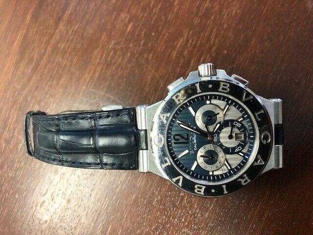 bvlgari mens watch leather strap