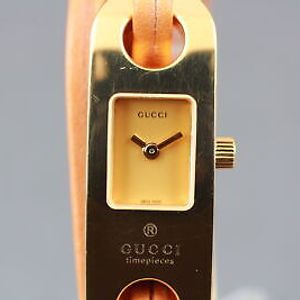New Battery [Exc+5 ] Gucci 6100L Gold*Brown Qz Women's Bracelet