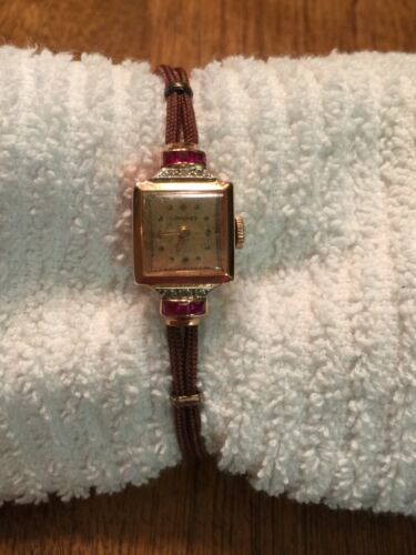 Vintage Longines Lady Watch Rose Gold Ruby And Diamonds