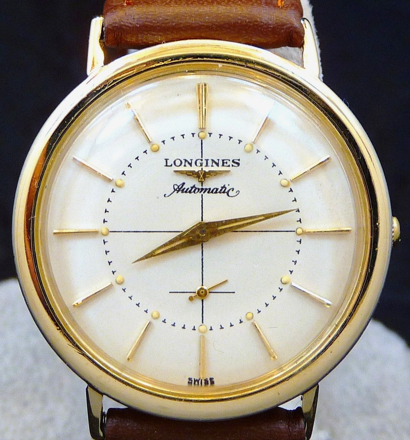 ORIGINAL FANCY VINTAGE MEN 1956 LONGINES AUTOMATIC GOLD WATCH