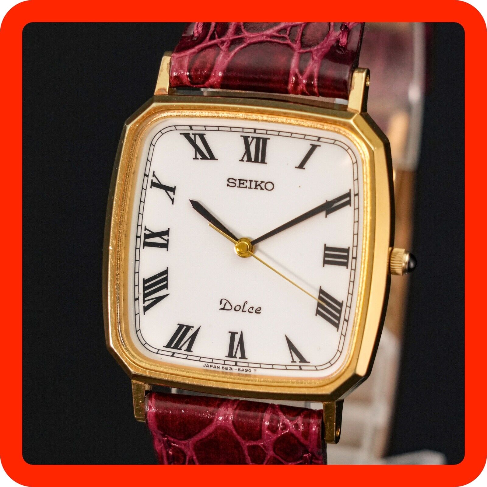 Vintage 1990 [N-MINT] SEIKO DOLCE 5E31-5A80 New Batt Tank Square 