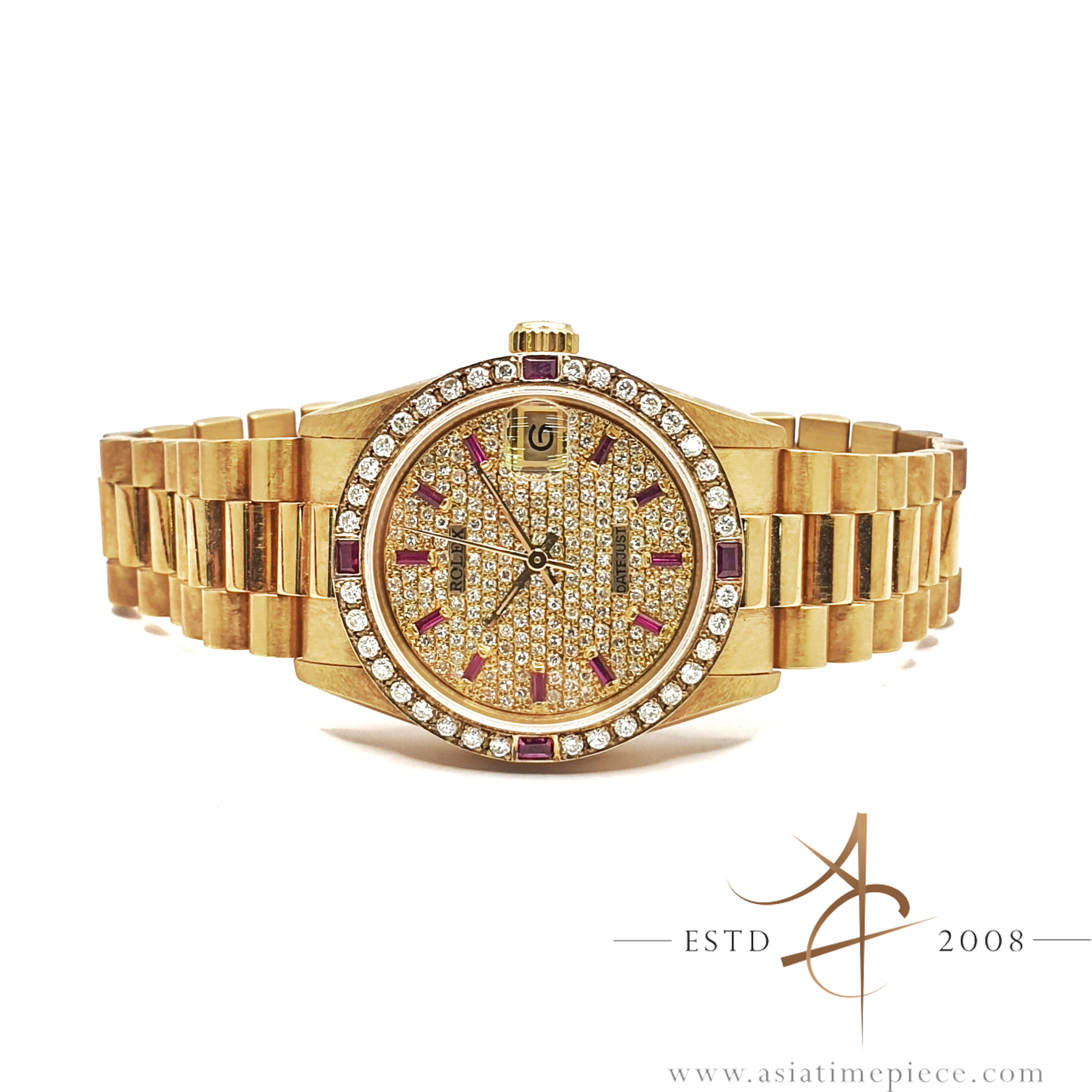 Rolex President Datejust Midsize 68278 Custom Diamond Ruby Dial in