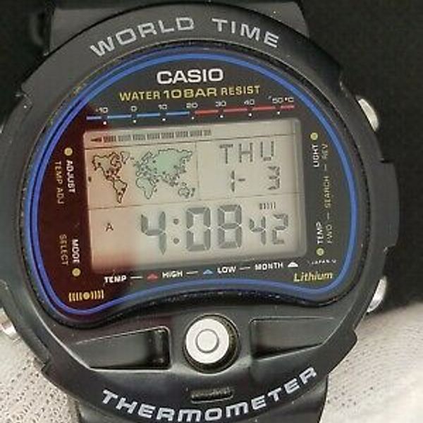 CASIO THERMOMETER VINTAGE DIGITAL WATCH WORLD MAP 865 TS-150 WORLD
